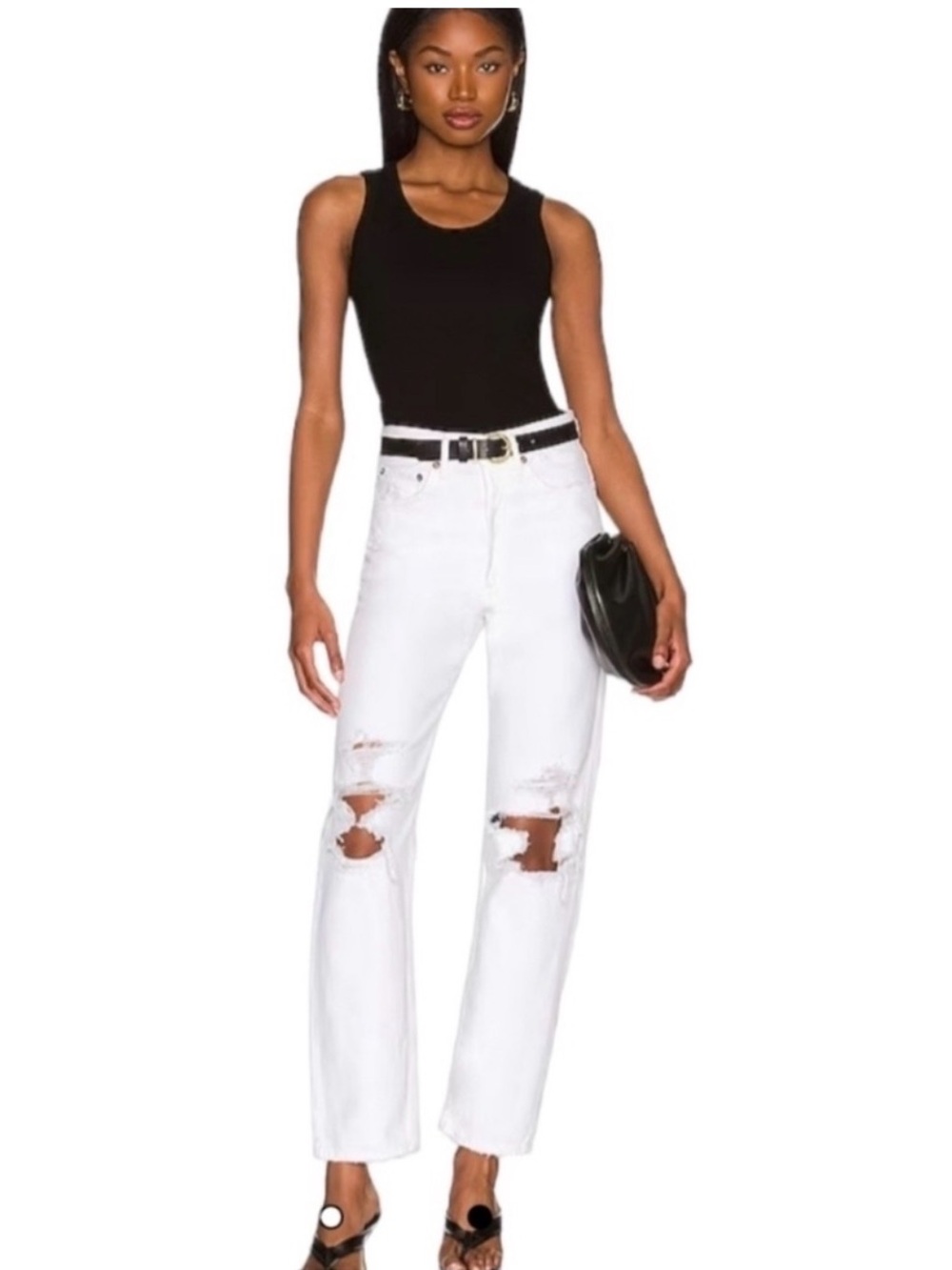 AGOLDE White Distressed Straight-Leg Jeans
